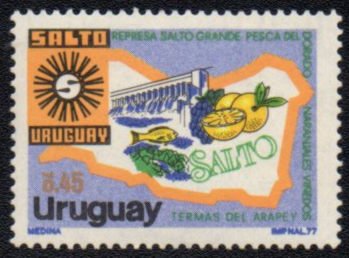 Stamp, Map and arms of Salto, Uruguay,  , Maps, Coats of Arms