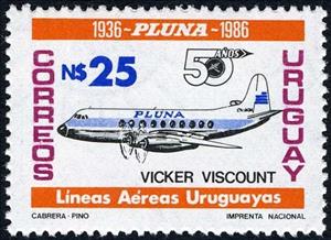 Stamp, Vicker viscount airplane, Uruguay,  , Aircrafts