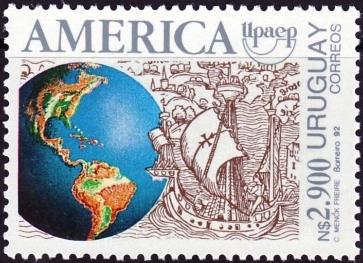 Globe and ship, discovery of America, anniv.
