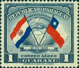 Stamp, Flags of Paraguay and Chile, Paraguay,  
