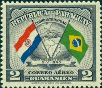 Stamp, Flags of Paraguay and Brazil, Paraguay,  