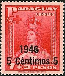 Stamp, Our Lady of Asuncion with overprint "1946" and new value, Paraguay,  