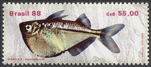 Stamp, Hatchedfish (Gasteropelecus sp.) , Brazil,  , Fishes