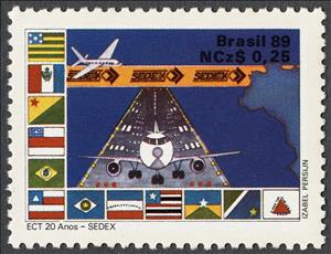 Stamp, 20 years ECT, Brazil,  , Postal Services, Airports, Aviation, Aircrafts