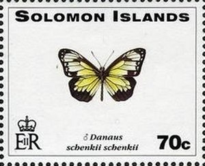 Stamp, Tiger Butterfly (Danaus schenkii schenkii), Solomon Islands,  , Butterflies