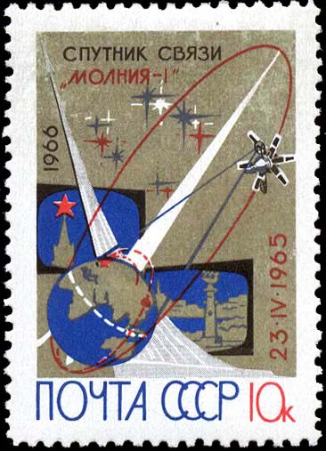Схема телевизионной передачи через спутник связи "Молния-1"