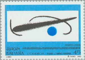Stamp, EUROPA. Works of Joán Miró, Spain,  , Postal Services, Postal Unions, Paintings, C.E.P.T., Europe