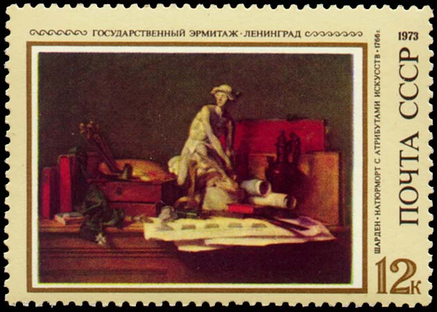 "Жан Батист Симеон Шарден (1699-1779), Франция. "Натюрморт с атрибутами искусств". 1766"