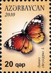 Stamp, Butterflies - Danais chrysippus L., Azerbaijan,  
