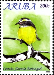 Stamp, Birds of Aruba 2010 - Coereba flaveola, Aruba,  