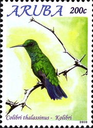 Stamp, Birds of Aruba 2010 - Colibri thalassinus, Aruba,  