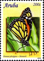 Stamp, Caribbean Butterflies 2010 - Danaus plexippus, Aruba,  