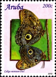 Stamp, Caribbean Butterflies 2010 - Caligo memnon, Aruba,  