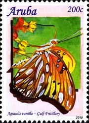 Stamp, Caribbean Butterflies 2010 - Agraulis vanilla, Aruba,  