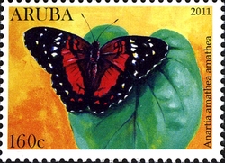 Stamp, Butterflies - Anartia amarthea amarthea, Aruba,  