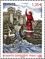 Stamp, Great Moments of French History - Sainte Geneviève 480, France,  