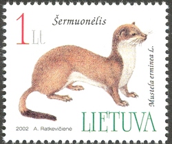 Stamp, The Red book of Lithuania - Mammals of Prey  - Stoat, Lithuania,  