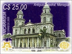 50th Anniversary of the first Europa stamp - Antigua Cathedral. Managua