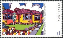 Australian Painting - Howard Arkley 'Family Home. Suburban Exterior' 1993