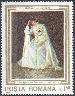 Stamp, Woman in Blue, by Ion Andreescu, Romania,  , Paintings, Art