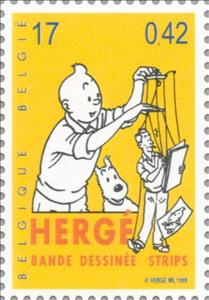 Stamp, Journey through the 20th century, Belgium,  , Mammals, Dogs, Drawings, Millennium, Cartoons, Comics, Animals (Fauna)