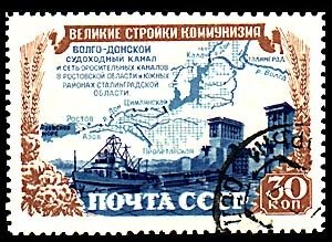 Volga-Don canal's map and hydroengineering construstions