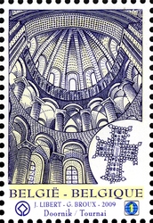Stamp, World Heritage of Belgium - Notre Dame Cathedral in Tournai, Belgium,  