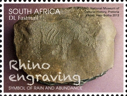 Stamp, Symbols of South African Cultures - Rhino engraving, South Africa, Homelands,  
