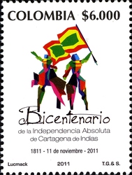 Stamp, Bicentenary of the Absolute Independence of Cartagena de Indias, Colombia,  