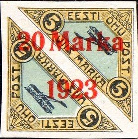 Stamp, Air Mail (overpint on pair), Estonia,  