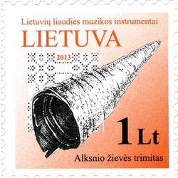 Stamp, Lithuanian Folk Music Instruments - Alder Bark Trumpet, Lithuania,  