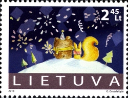 Stamp, New Year's fireworks, Lithuania,  