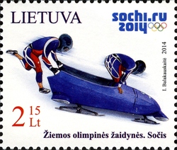Stamp, 22nd Winter Olympic Games - Sochi - Bobsled, Lithuania,  