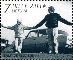 Stamp, 25th Anniversary of the Baltic Chain, Lithuania,  