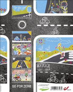 Souvenir Sheet, Bloc Road Safety: Go for zero.  5 Child's drawnings, Belgium,  , Road Signs