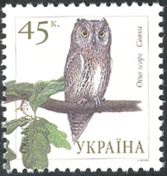 Stamp, Owls of Ukraine - Scops Owl (Otus scops), Ukraine,  