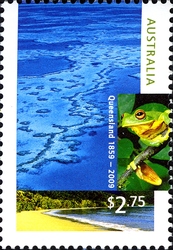 Queensland - 150 Years - Great Barrier Reef and Red-eyed Tree Frog