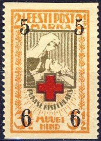 Stamp, Red Cross overprinted (vertical perf.), Estonia,  