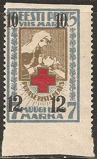 Stamp, Red Cross overprinted (vertical perf.), Estonia,  