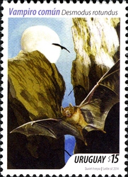 Stamp, Travel Destinations - Lavalleja - Common Vampire Bat (Desmodus rotundus), Uruguay,  