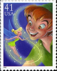 Stamp, Art of Disney - Peter Pan and Tinkerbell, United States of America,  