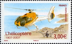 Stamp, Helicopter -1907-2007, France,  
