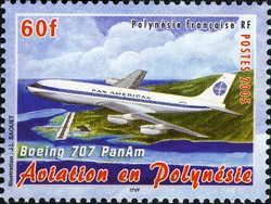 Stamp, Aviation in Polynesia - 1963 First foreign flight - Pan Am Boeing 707, French Polynesia,  
