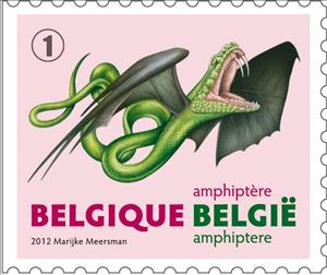 Stamp, Mythical creatures : Amphiptere - Amphiptère, Belgium,  , Mythology