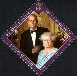 Stamp, A Lifetime of Service - H.M. Queen Elizabeth II and H.R.H. The Prince Philip, Bermuda,  