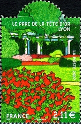 Stamp, Gold coated Stamp Show sheetlet - Le Parc de la Tête d'Or - Lyon, France,  