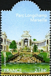 Stamp, Gold coated Stamp Show sheetlet - Parc Longchamp Marseille, France,  