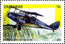 Stamp, The History of Transport in Zimbabwe - De Havilland DH-Fox Moth 1932, Zimbabwe,  