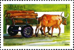 Stamp, The History of Transport in Zimbabwe - Ox Drawn Cart 1964, Zimbabwe,  