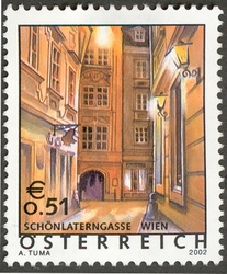 Stamp, Holidays in Austria - Schonlaterngasse. Wien, Austria,  